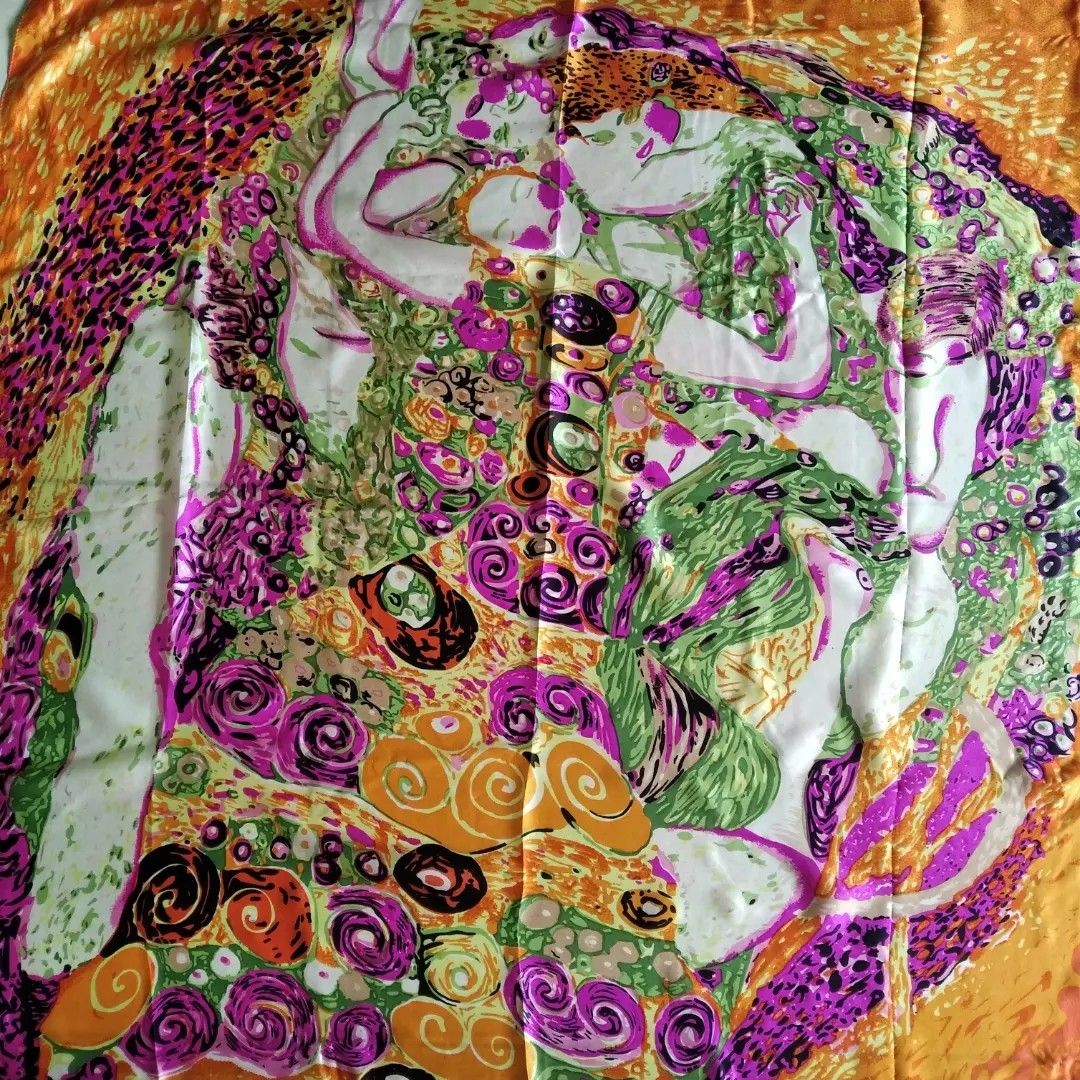 Foulard En Soie Imprimé Gustav Klimt Judith - Écharpe Légère Rouge Motif Géométrique - Accessoire Femme élégant