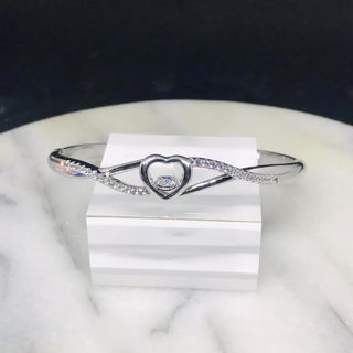 Heart Swirl dancing diamond crystal bangle made with Swarovski elements- silver #1156