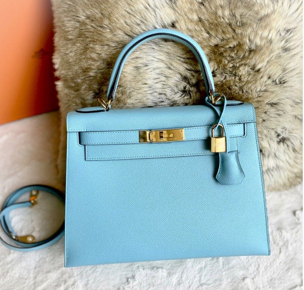 HERMES KELLY 28 STAMP H BLUE JEAN, Luxury, Bags & Wallets on Carousell