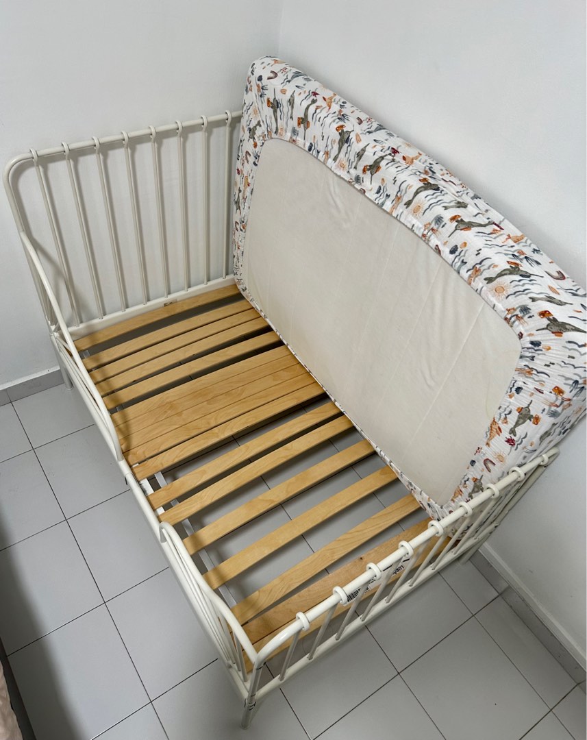 IKEA Minnen Extendable White Bed + IKEA Innerlig Spring Mattress + IKEA Luroy Base, Babies