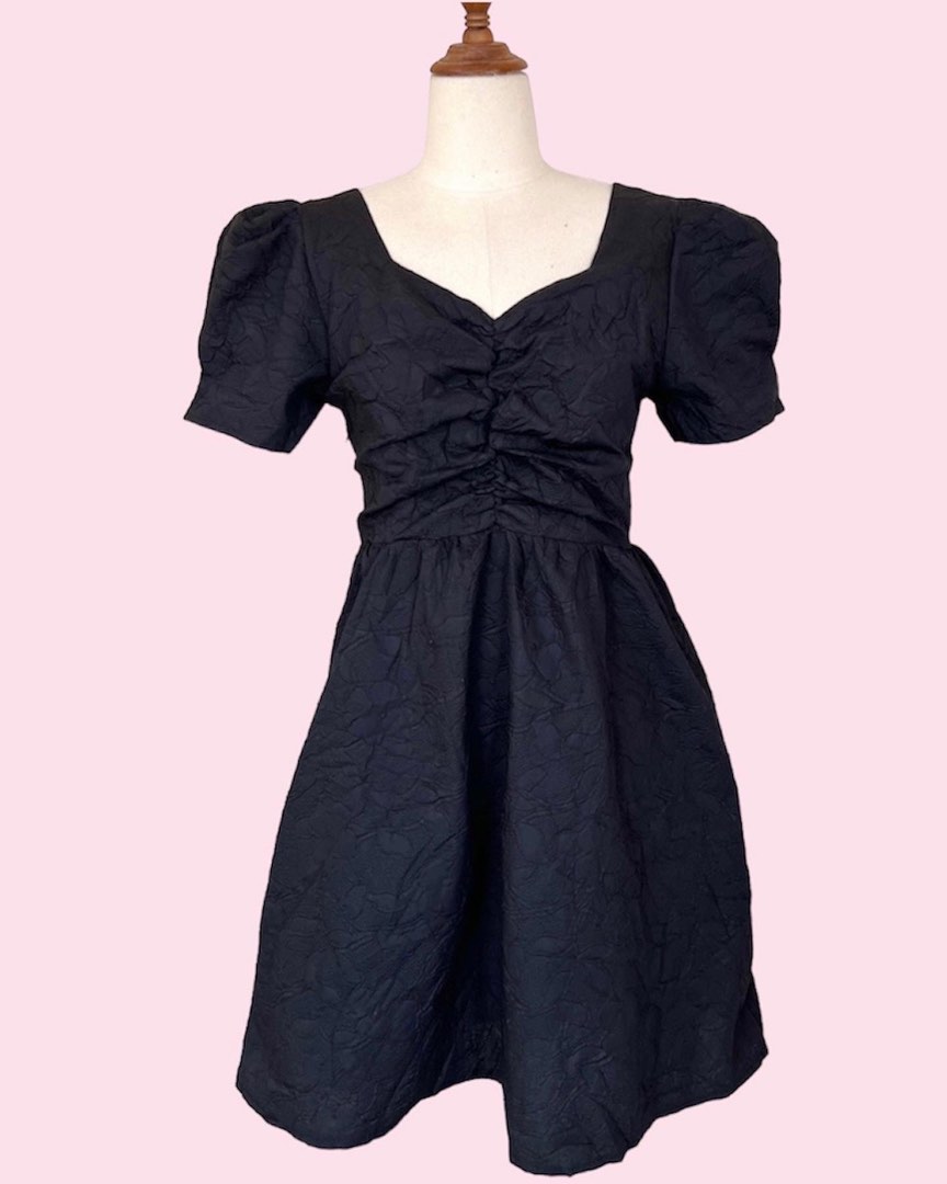 Jacquard Lace Ruffle Short Sleeve Dress With Back Button Keyhole main image 1