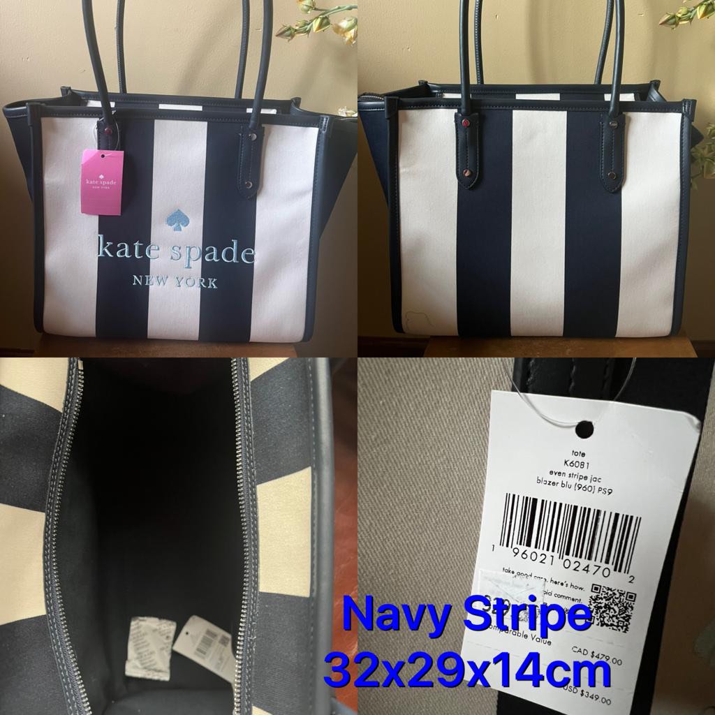 NWT Kate Spade Ella Even Stripe Jacquard Large Tote Bag Blazer Blue Multi