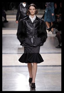 L180 - Sacai Bluish-Greenish Fall 2013 Ready to Wear Collection Runway Quilted Godet Skirt with Black Wool Bottom
