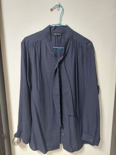 Lativ深藍色綁帶長袖襯衫XL
