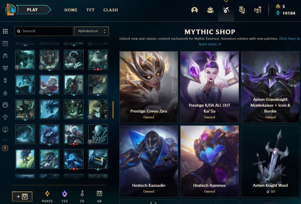 League of legends 1470 ALL SKINS+ ALL RARE SKINS(ALL 3 PAX+BLACK