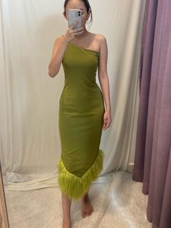 Lime green toga feather bottom midi dress (stretchable)