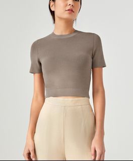 Love Bonito Amaia Knit Crop Top Taupe Colour - XS