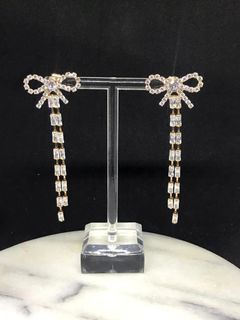 Luxury clear cubic zirconia stones ribbon dangle earrings high quality hypoallergenic