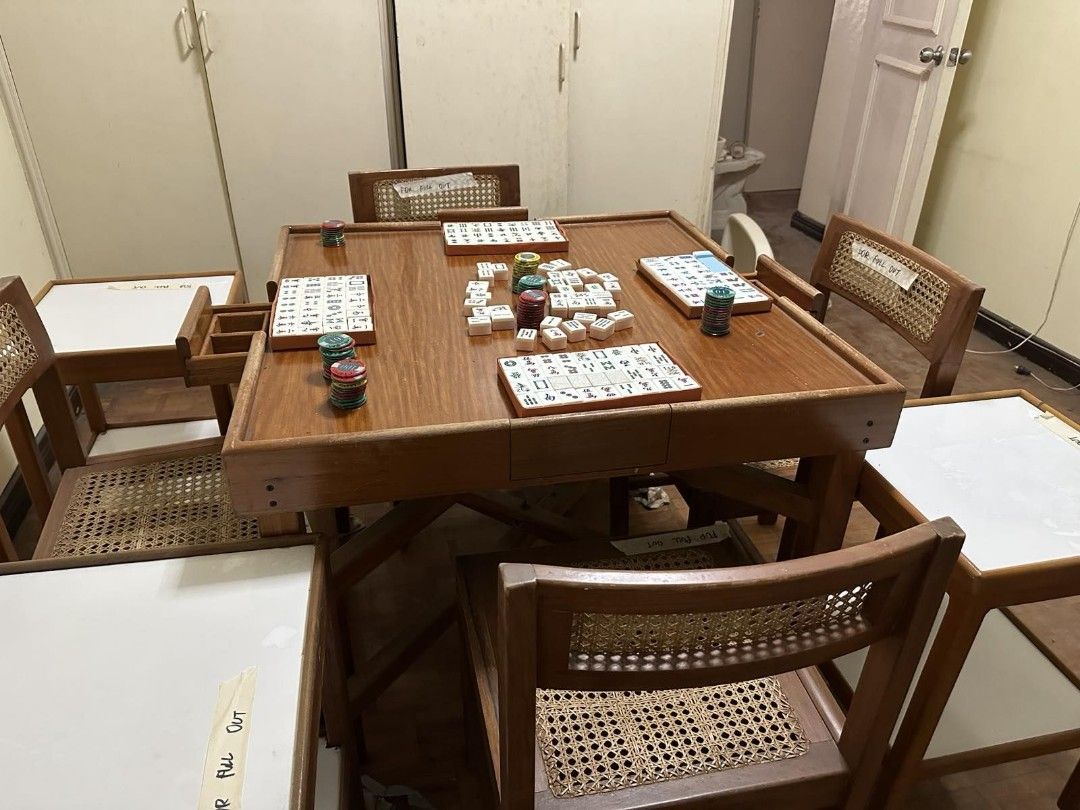 Mahjong Table, Chairs and Side Tables with Mahjong Set on Carousell