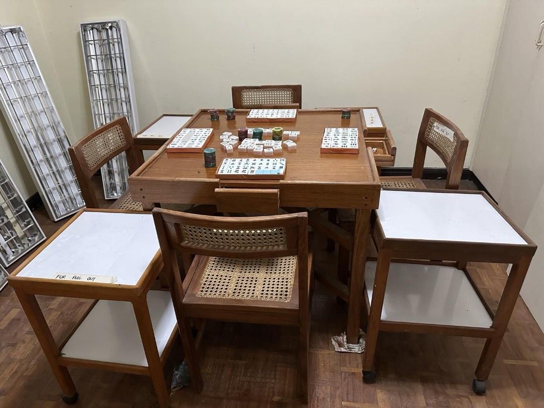 Mahjong Table, Chairs and Side Tables with Mahjong Set on Carousell