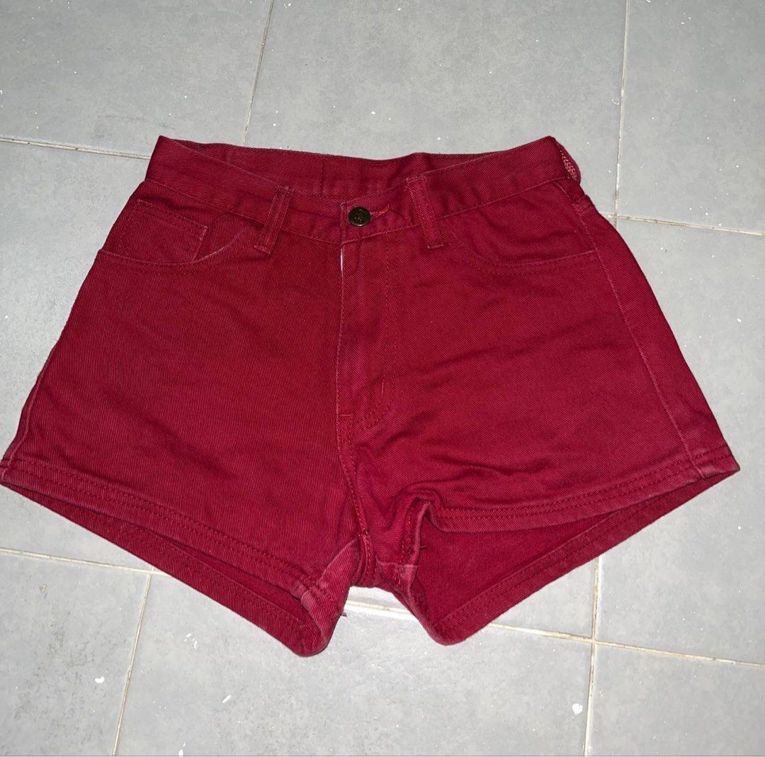 Maroon jean shorts sale