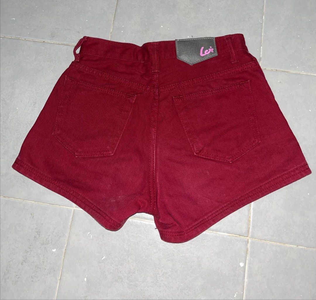 Maroon top jean shorts