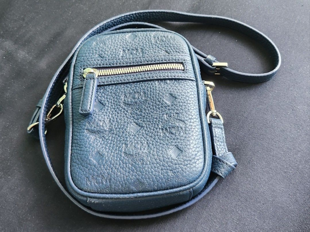 MCM Tivitat viseto monogram navy blue cross body