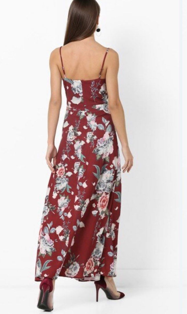 Maroon floral outlet maxi dress