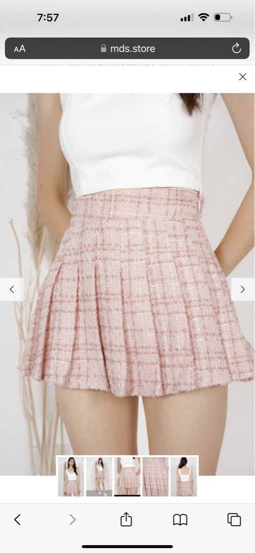 MDS Yutaki pleated tweed skirt in pink blue Women s Fashion