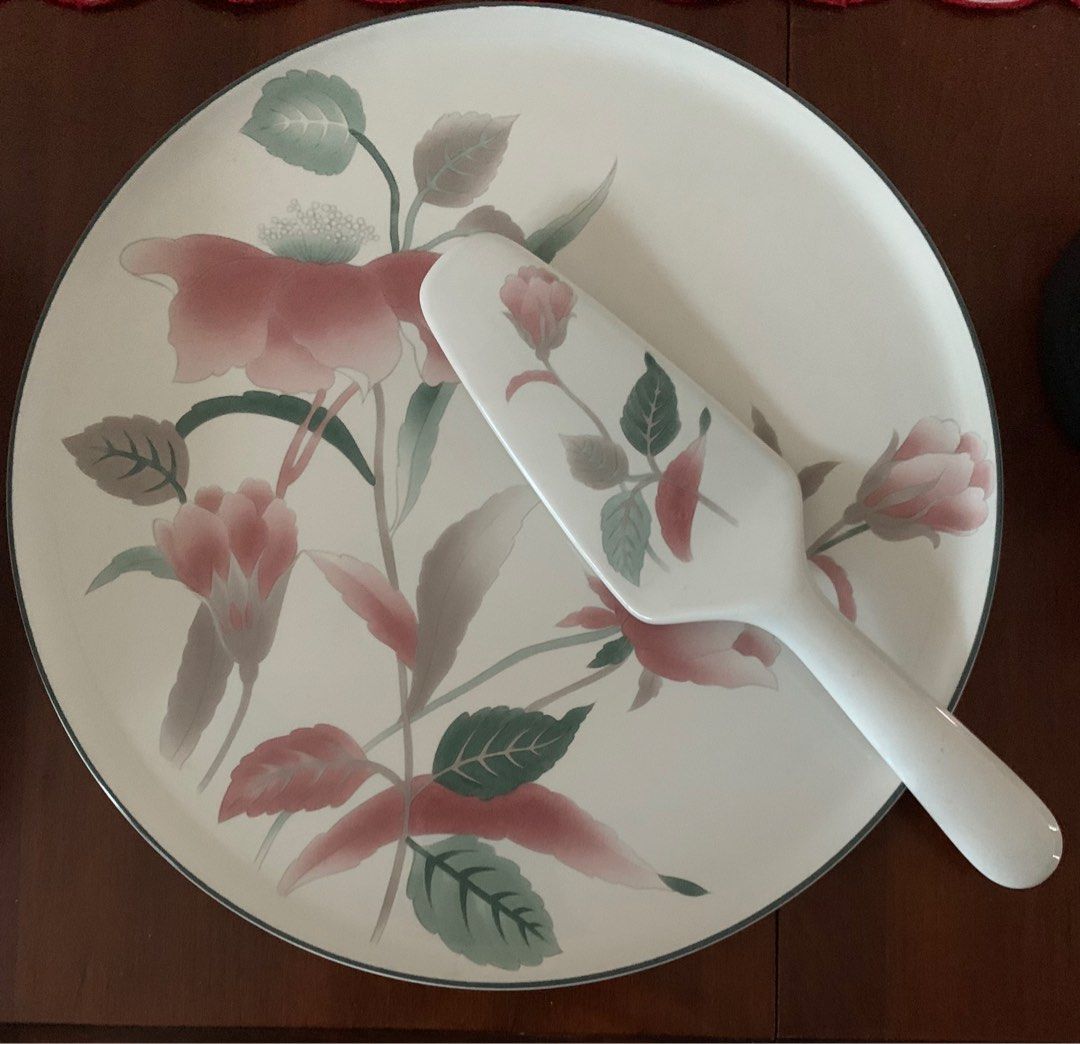 Mikasa Silk Flowers Cake Plate with Matching Server (Japan) on Carousell