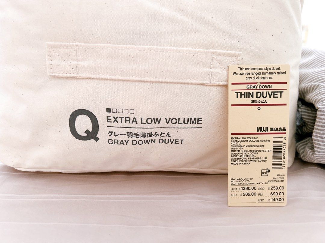 Muji Gray Down Thin Duvet + Cotton Duvet Cover, Furniture & Home Living
