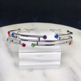 Multicolored Crystal Bangle wide Triple lines Made with Swarovski Elements in silver coating #5091