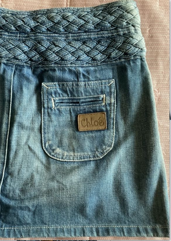 New Authentic Chloe double braided waist denim Skirt sz T38 M