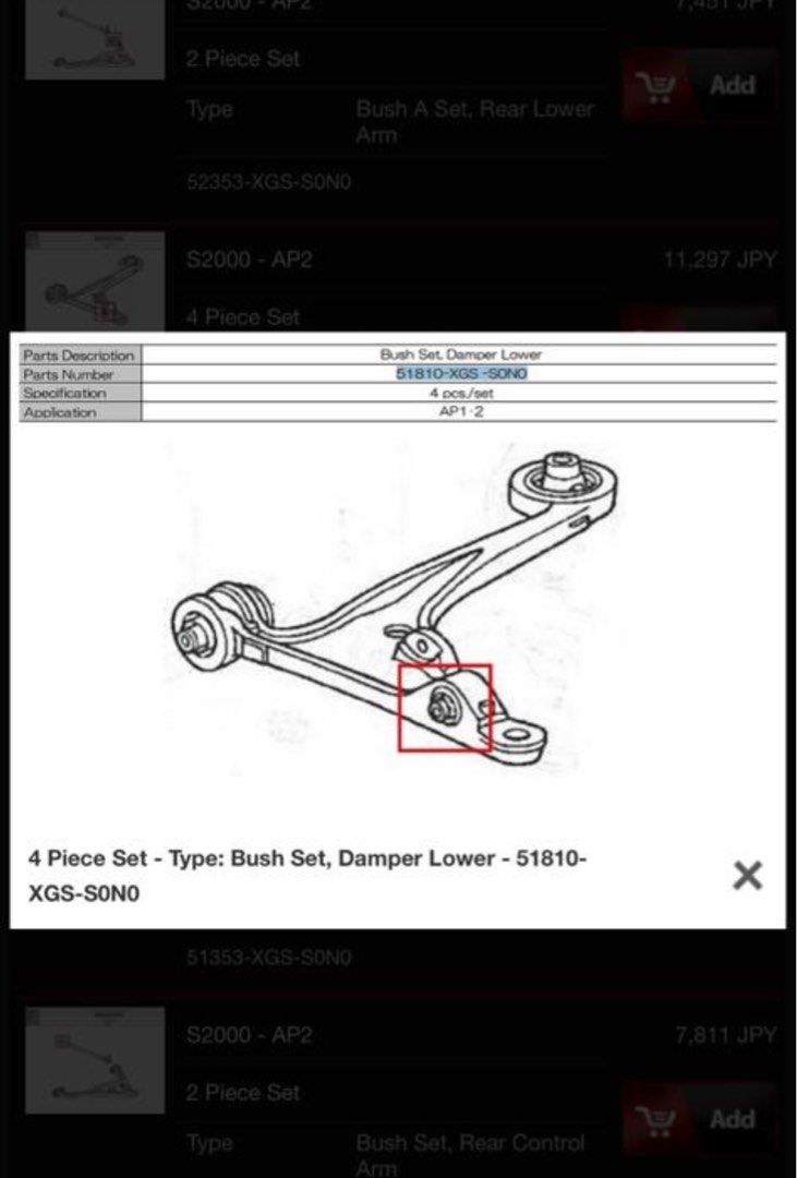 New S2000 Mugen Lower Damper Bushing set 2pcs, Car Accessories, Accessories on Carousell