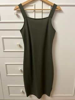 Olive green rib knit dress
