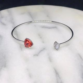 Open bangle Orange Crystal silver slim style minimalist #5745