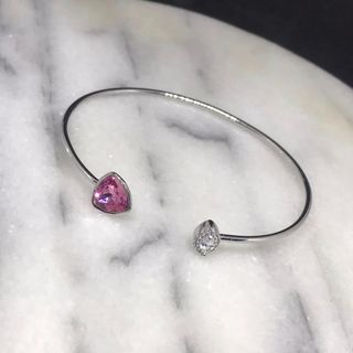 Open bangle Pink Crystal silver slim style minimalist #4121
