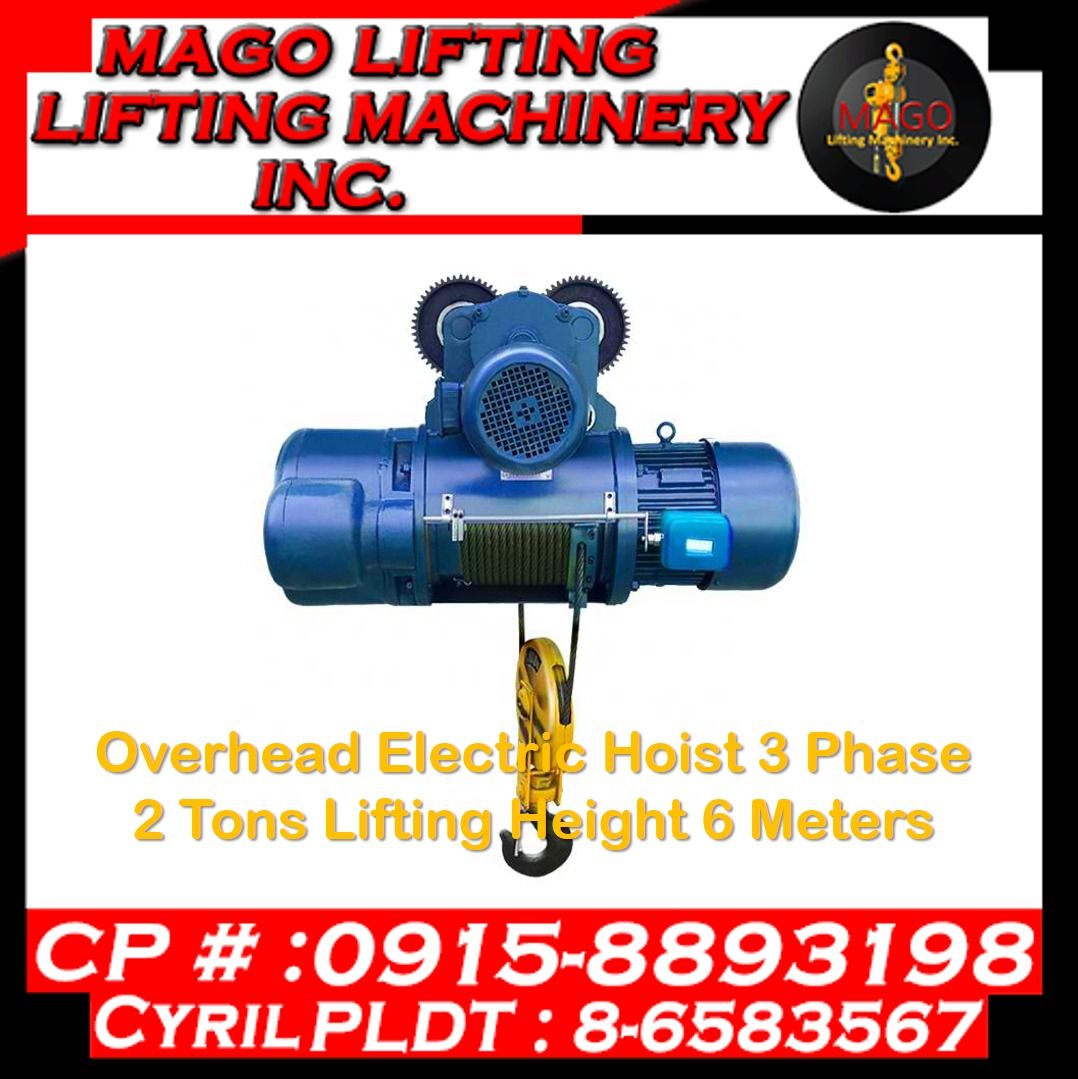 Overhead Electric Hoist 3 Phase 2 Tons Lifting Height 6 Meters