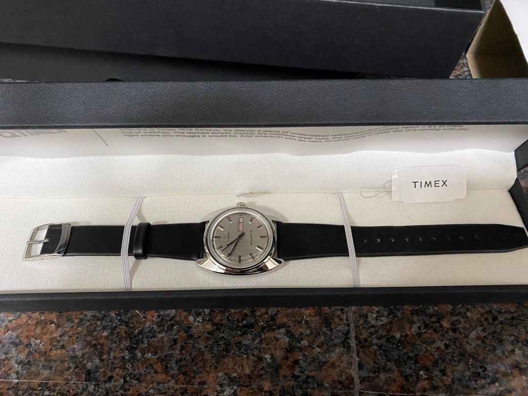 Q Timex  Reissue Day Date mm Leather Strap Watch, 名牌, 手錶