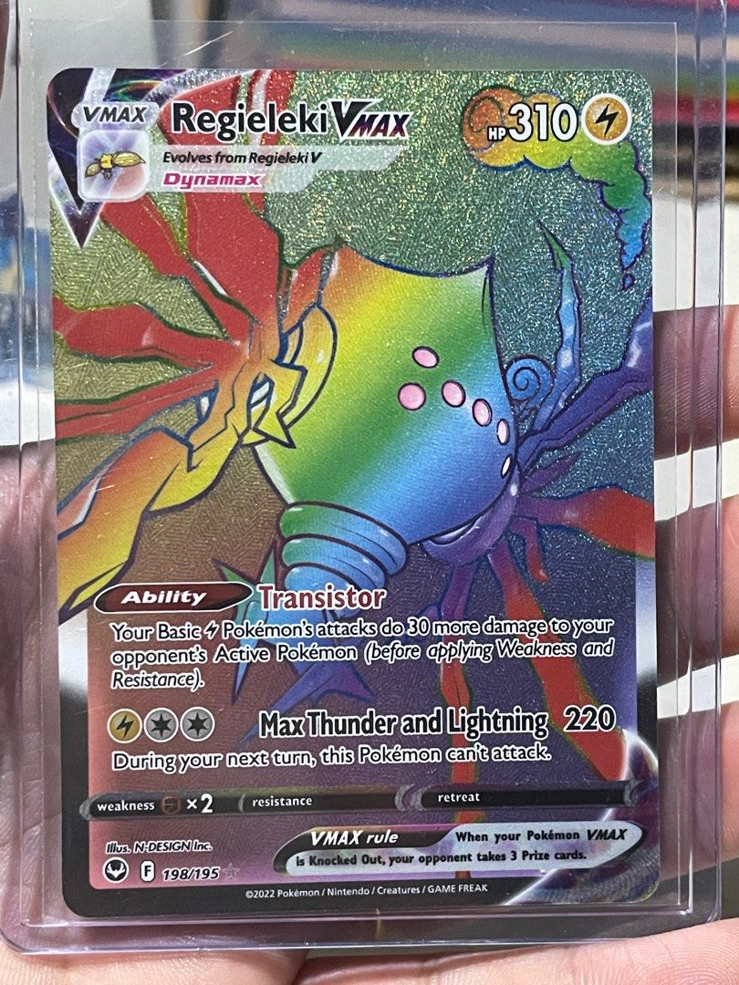 Regieleki Vmax Rainbow 198/195 Silver Tempest Pokemon TCG, Hobbies