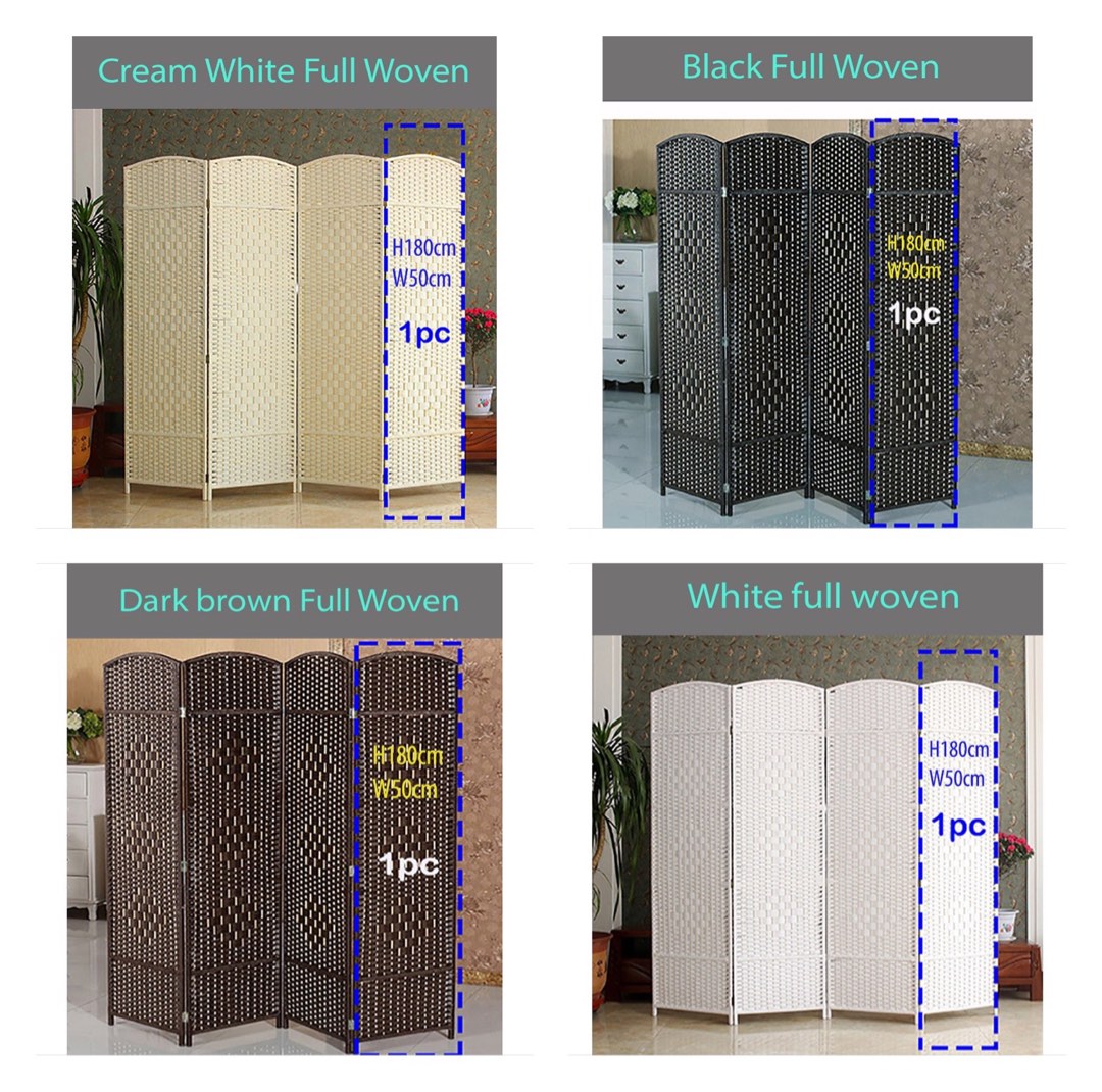 Room Divider Woven 4 Panel - 180cm x 180cm -(SPY-025) Black main image 0