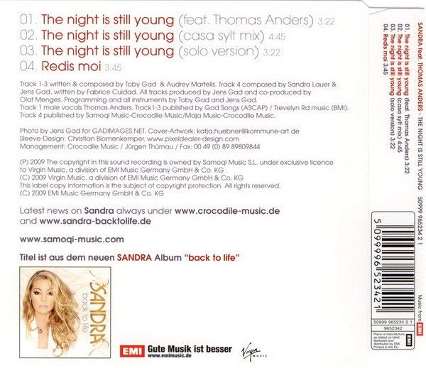 Sandra feat. Thomas Anders THE NIGHT IS STILL YOUNG Single CDR, Hobbies
