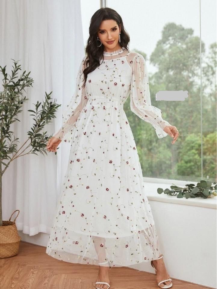 Shein white embroidered dress best sale