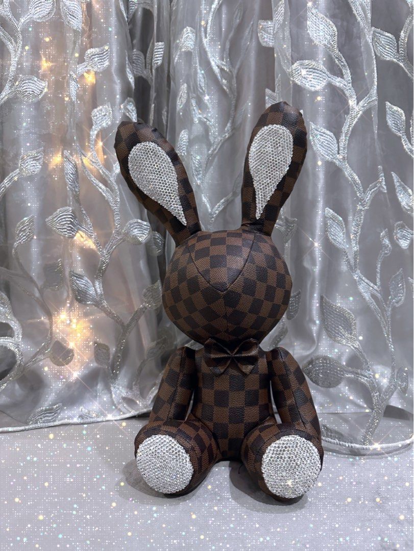 LV DIOR MCM LOGO New Cute Diamond Inlaid Rabbit Plush Toys 38cm Bunny DIY  Doll Ornament Creative Gifts Accompany Xmas Birthday Toys CLEARANCE ‼️,  Furniture & Home Living, Home Decor, Other Home