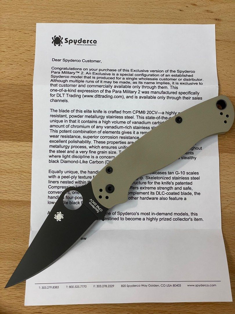 Spyderco DLT Exclusive PM2 20CV/black dlc, tan g10 scales, Sports