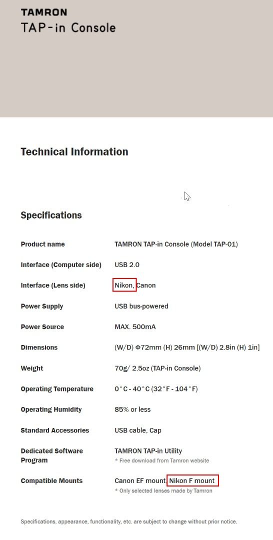 Tamron TapIn Console for Nikon F Mount (Willing to trade with Canon EF