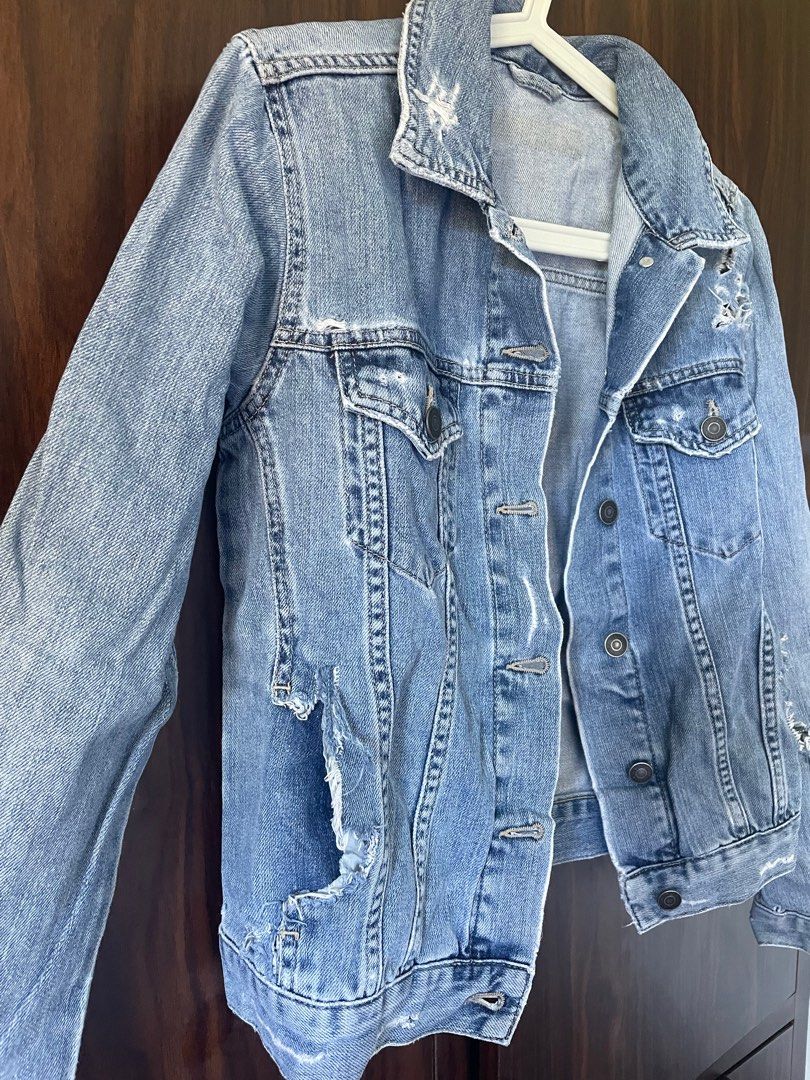 Topshop distressed denim jacket sale