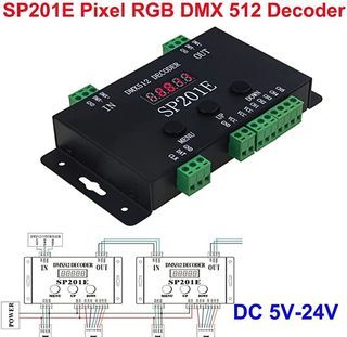 TOPXCDZ SP201E DMX512 DMX to SPI Controller Decoder,Support Multiple ICS for SK6812 WS2801 WS2813 LP6803 8806 1903 RGBWW LED Pixels Light Strip DC5V~24V