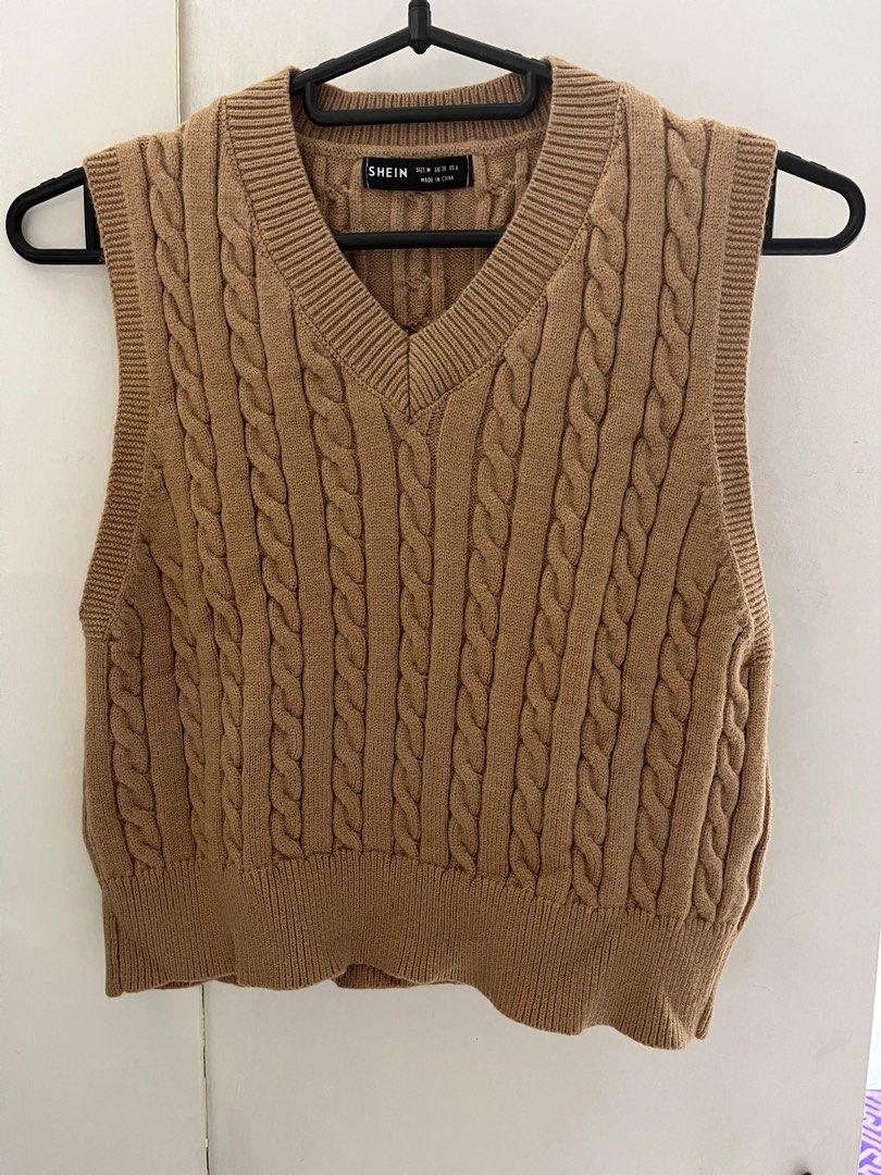 Women Casual Autumn Cotton V Neck Cable Knit Vest main image 1