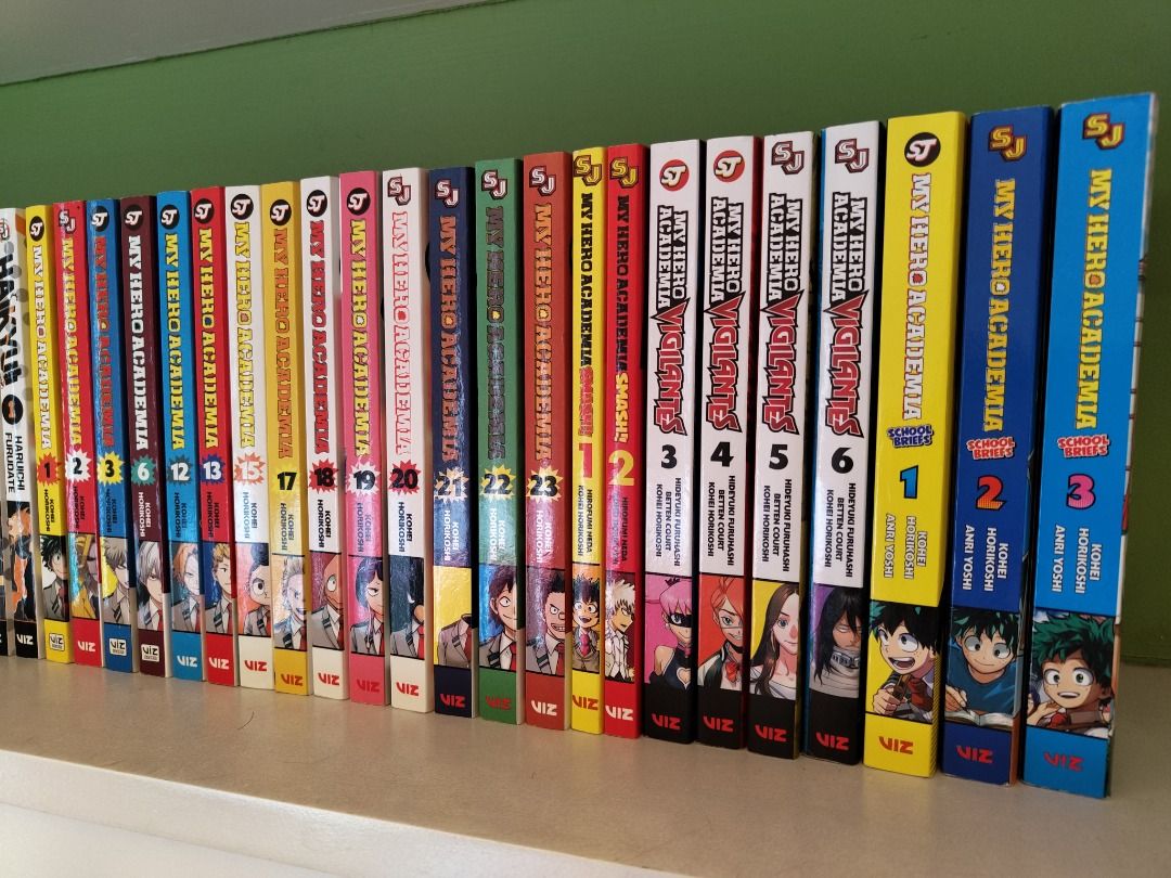 Various manga books Demon Slayer, My Hero Academia, One Piece, Naruto