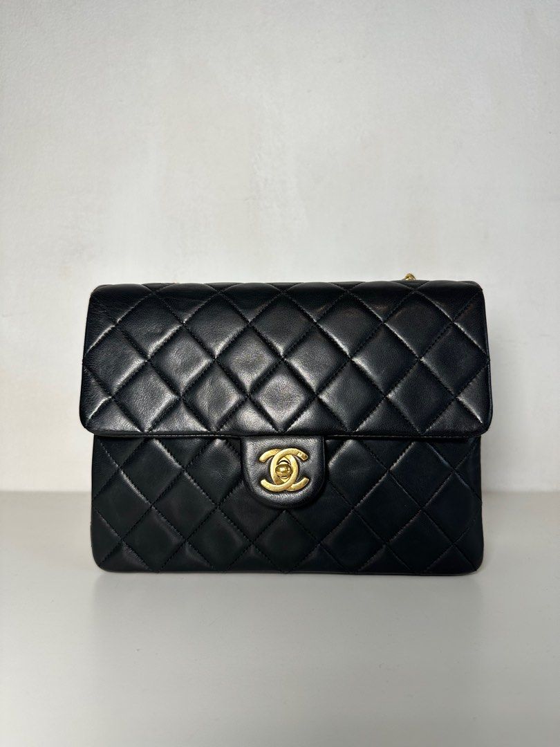 Vintage Chanel Mini 20cm Flap Bag in Black Lambskin with 24K GHW