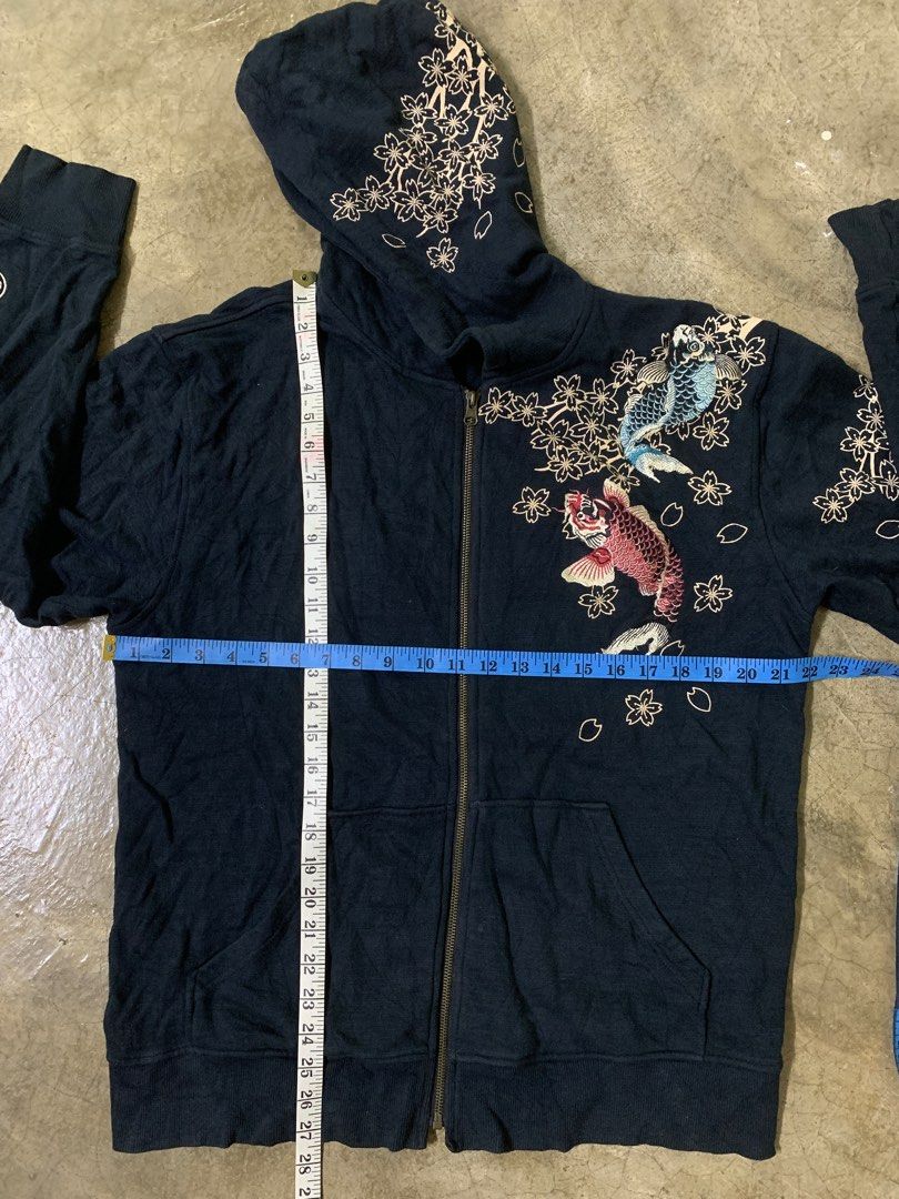 vintage japan sukajan ikan koi embroidery hoodie zipup parka