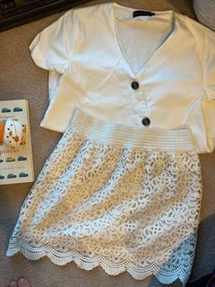 White top and trouser skirt