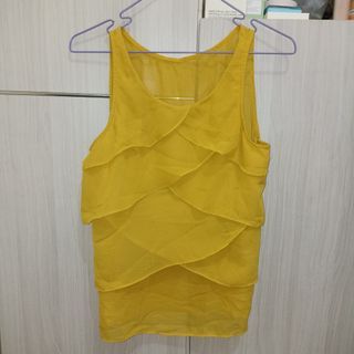 Yellow Ruffle Layered Chiffon Sleeveless Top