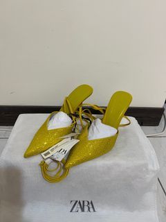zara黃色✨綁帶跟鞋