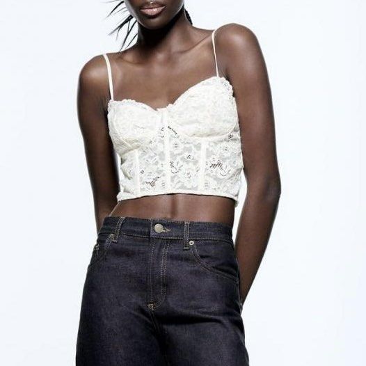 zara lace corset top, Women's Fashion, Tops, Sleeveless on Carousell