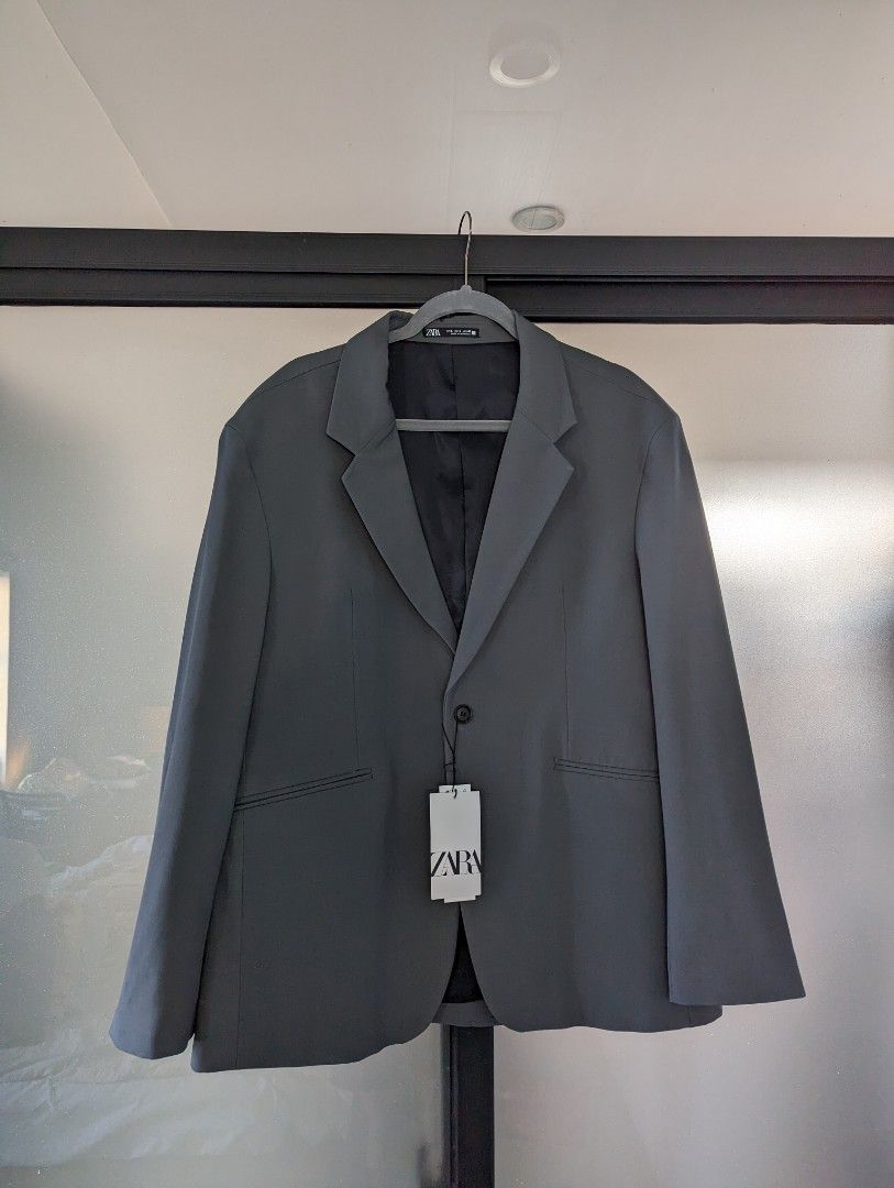 zara men blazer coat jacket relaxed fit gray comfy suit blazer