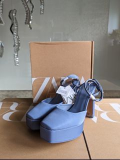 zara platform high heels blue goat leather lining size 37, 38 shoes