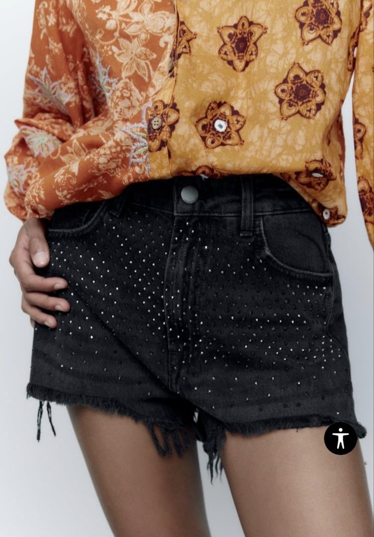 Black denim shorts zara hot sale