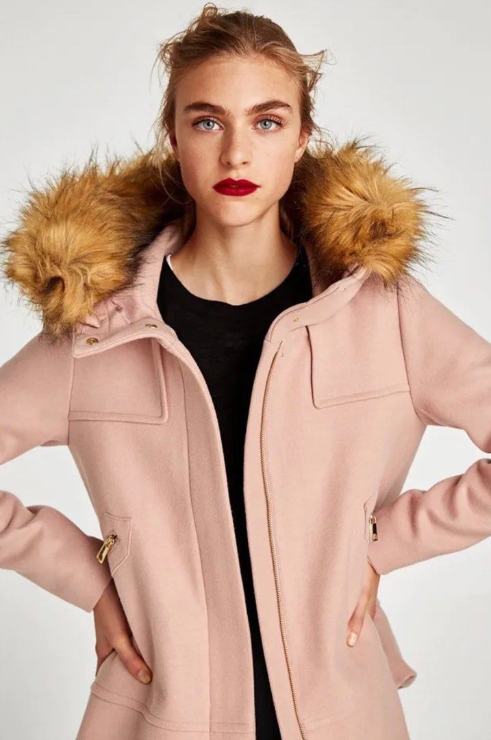 Zara Wool Coat with Hood (Category: Coats, Jackets and Outerwear) located in Paranaque City. Submitted by kryptonnyte (Listing ID 1218716405, Image 3). Description: Super cute pink wool coat with hood Could no longer locate the fur Small on Tag.